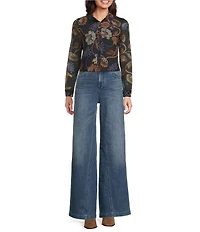 JOHNNY WAS Devin Floral Printed Mesh Point Collar Long Sleeve Button Front Shirt