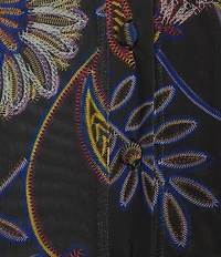 JOHNNY WAS Devin Floral Printed Mesh Point Collar Long Sleeve Button Front Shirt