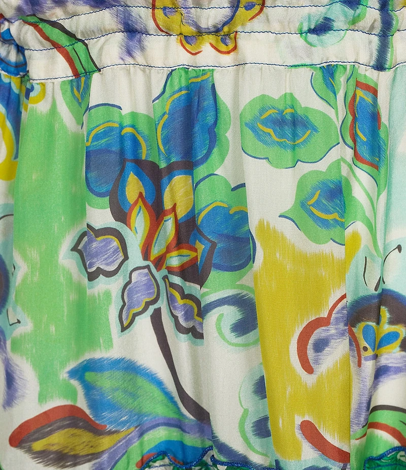 JOHNNY WAS Dibble Armeria Print Mix V-Neck Long Bell Sleeve Tiered Maxi Dress