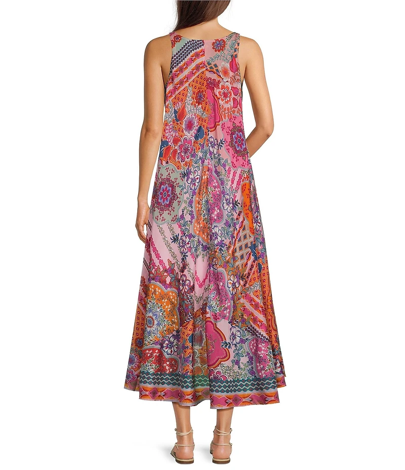 JOHNNY WAS Dornaz Tami Scarf Print Scoop Neck Sleeveless Dress