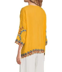 JOHNNY WAS Elia Embroidered Scoop Neck 3/4 Sleeve Blouse