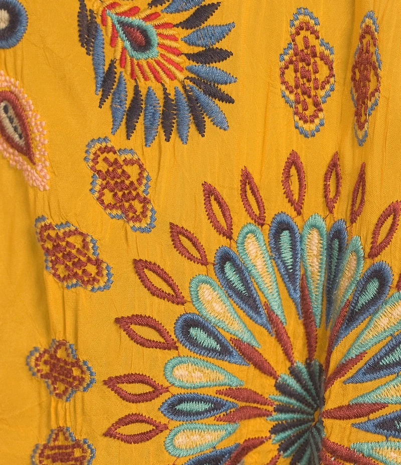 JOHNNY WAS Elia Embroidered Scoop Neck 3/4 Sleeve Blouse