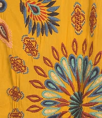JOHNNY WAS Elia Embroidered Scoop Neck 3/4 Sleeve Blouse