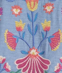 JOHNNY WAS Elizabeth Cotton Woven Floral Embroidered V-Neck Bracelet Kimono Sleeve Tie-Front Jacket