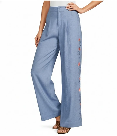 Johnny Was Elizabeth Floral Embroidered Wide Leg Pants