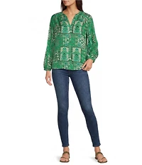 JOHNNY WAS Ellen Hollandia Print Split V-Neck Long Sleeve Button Front Blouse