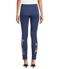 JOHNNY WAS Embroidered Floral Hem Pull-On Knit Leggings