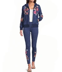 JOHNNY WAS Embroidered Floral Hem Pull-On Knit Leggings