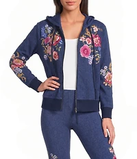 JOHNNY WAS Embroidered Floral Long Sleeve Modern Zip-Up Hoodie