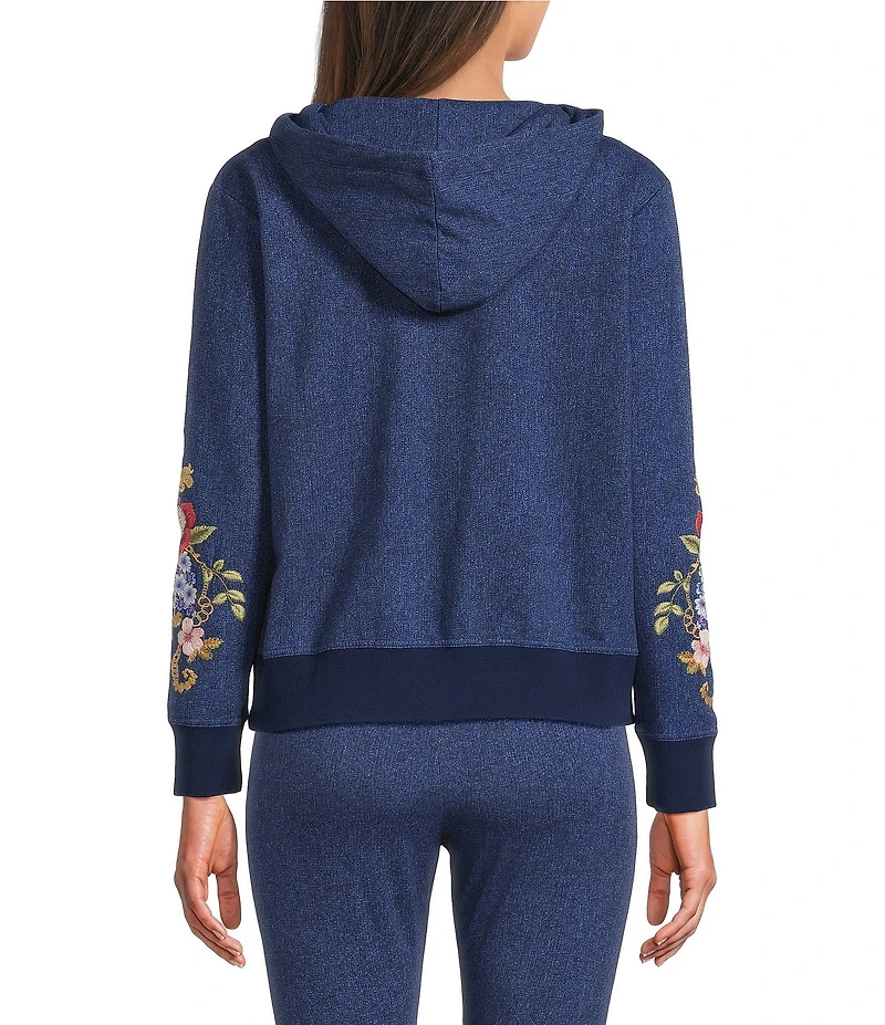 JOHNNY WAS Embroidered Floral Long Sleeve Modern Zip-Up Hoodie