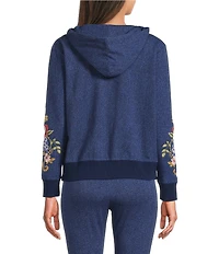 JOHNNY WAS Embroidered Floral Long Sleeve Modern Zip-Up Hoodie