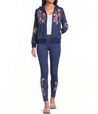 JOHNNY WAS Embroidered Floral Long Sleeve Modern Zip-Up Hoodie