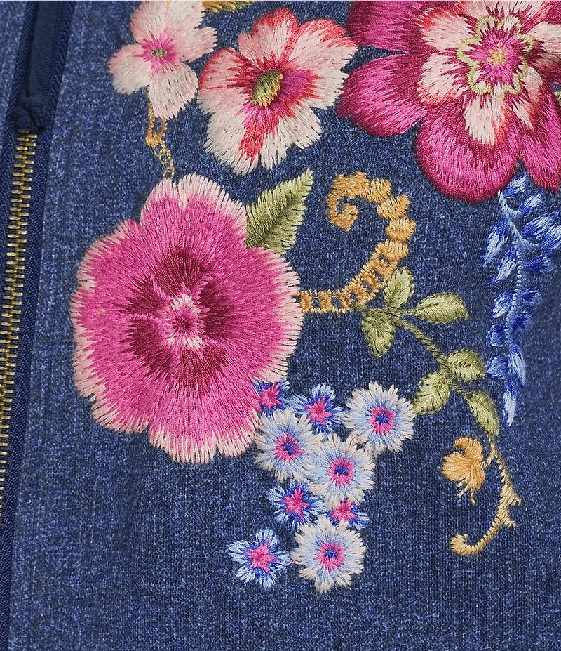 JOHNNY WAS Embroidered Floral Long Sleeve Modern Zip-Up Hoodie