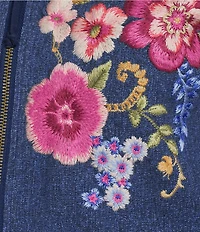 JOHNNY WAS Embroidered Floral Long Sleeve Modern Zip-Up Hoodie