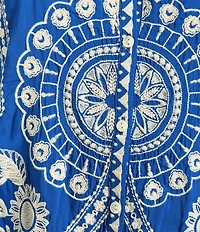 JOHNNY WAS Embroidered Floral Round Neck Long Puff Sleeve Button Front Blouse