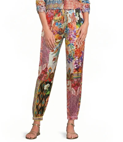 JOHNNY WAS Etta Coordinating Magnolia Patchwork Print Seamed Jogger Pants