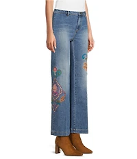JOHNNY WAS Fabiana Embroidered Stretch Denim Wide Leg Jeans