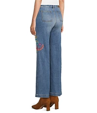 JOHNNY WAS Fabiana Embroidered Stretch Denim Wide Leg Jeans