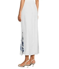 JOHNNY WAS Floral Embroidered Linen Maxi Skirt