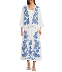 JOHNNY WAS Floral Embroidered Linen Maxi Skirt