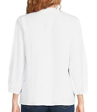 JOHNNY WAS Floral Embroidered Linen Ruffled Trim V-Neck 3/4 Sleeve Blouse