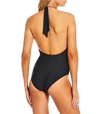 JOHNNY WAS Floral Scabiosa Halter One Piece Swimsuit