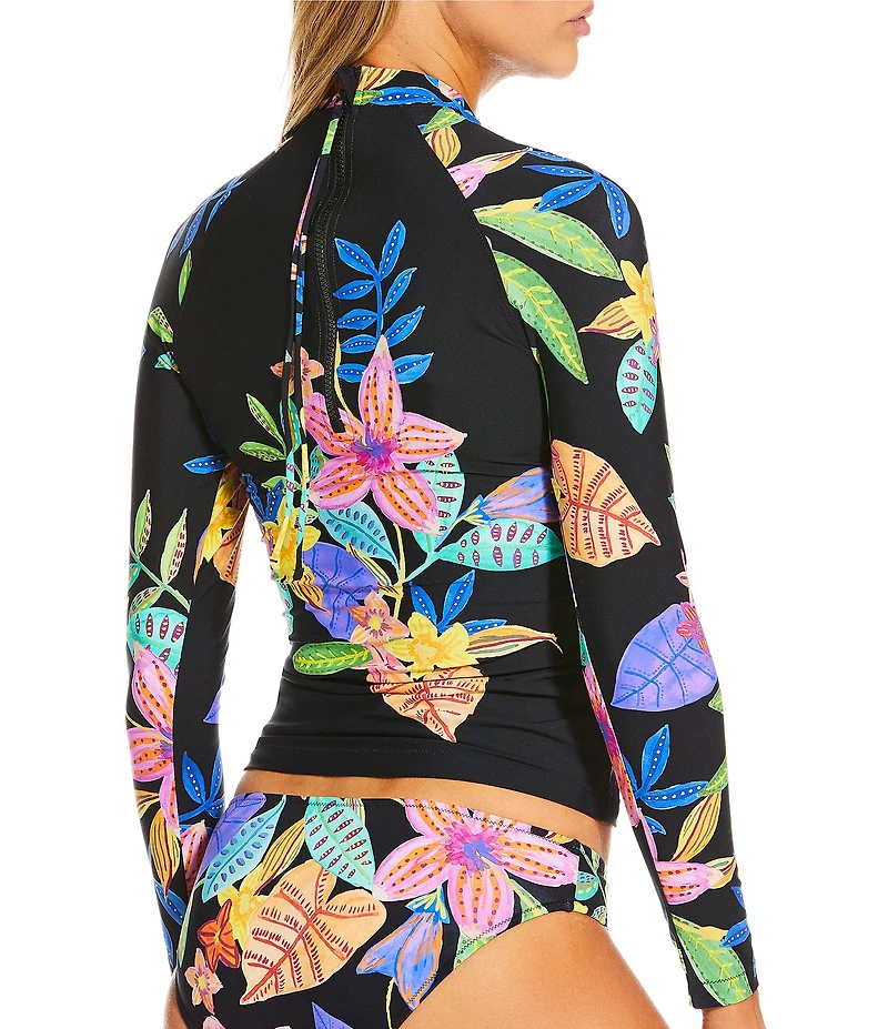 JOHNNY WAS Floral Scabiosa Long Sleeve Rashguard Swim Top