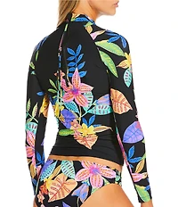 JOHNNY WAS Floral Scabiosa Long Sleeve Rashguard Swim Top