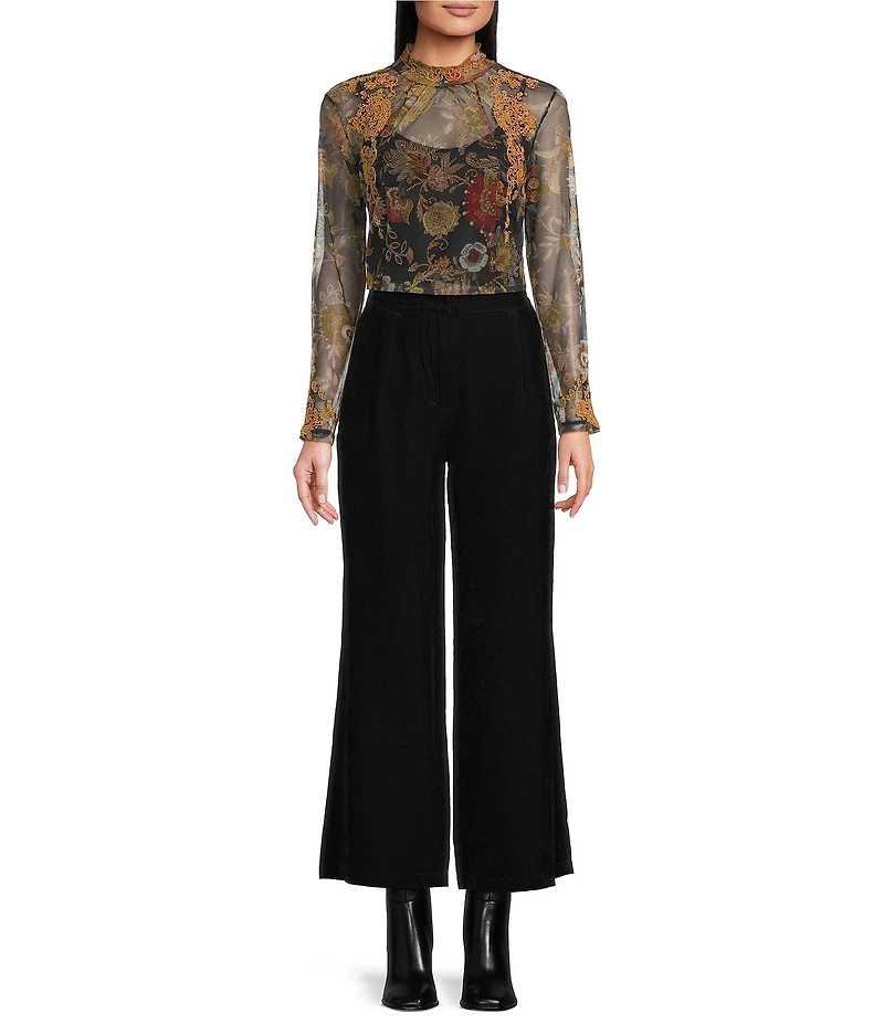 JOHNNY WAS Francisca Floral Mesh Mock Neck Long Sleeve Blouse