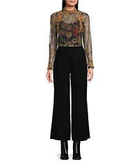 JOHNNY WAS Francisca Floral Mesh Mock Neck Long Sleeve Blouse