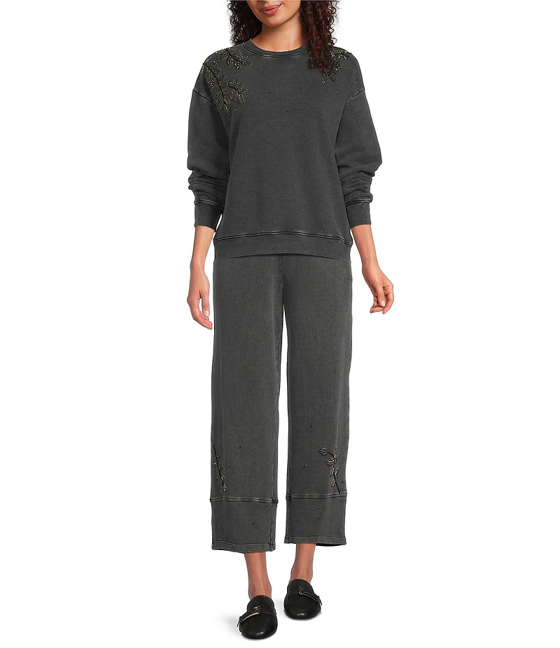 JOHNNY WAS Coordinating French Terry Elastic Waist Beaded Barrel Pants