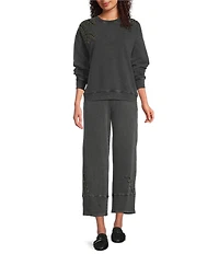 JOHNNY WAS Coordinating French Terry Elastic Waist Beaded Barrel Pants