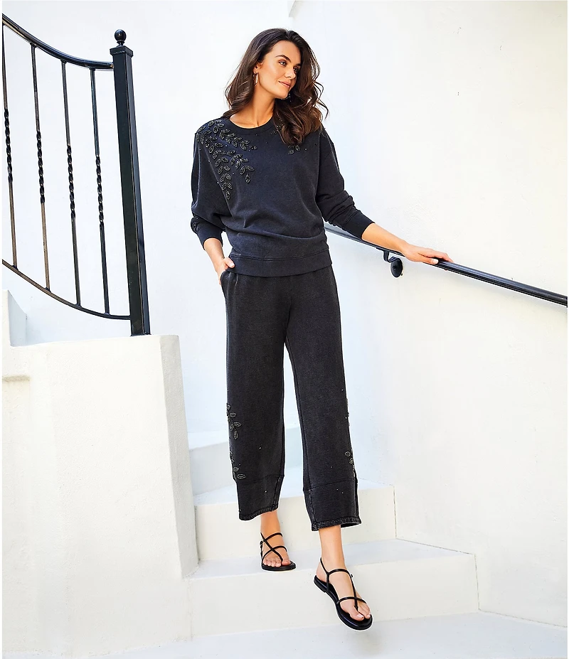 JOHNNY WAS Coordinating French Terry Elastic Waist Beaded Barrel Pants