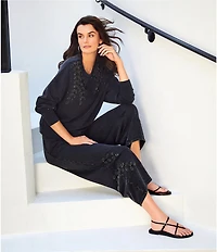 JOHNNY WAS Coordinating French Terry Elastic Waist Beaded Barrel Pants