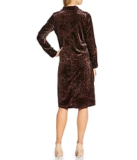 JOHNNY WAS Gineva Leopard Print Floral Embroidered Velvet Point Collar Long Sleeve Button Front Midi Shirt Dress