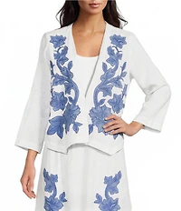 JOHNNY WAS Henrik Floral Embroidered Linen Open-Front Bolero Jacket