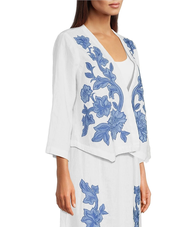 JOHNNY WAS Henrik Floral Embroidered Linen Open-Front Bolero Jacket