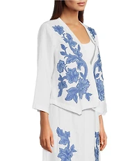 JOHNNY WAS Henrik Floral Embroidered Linen Open-Front Bolero Jacket