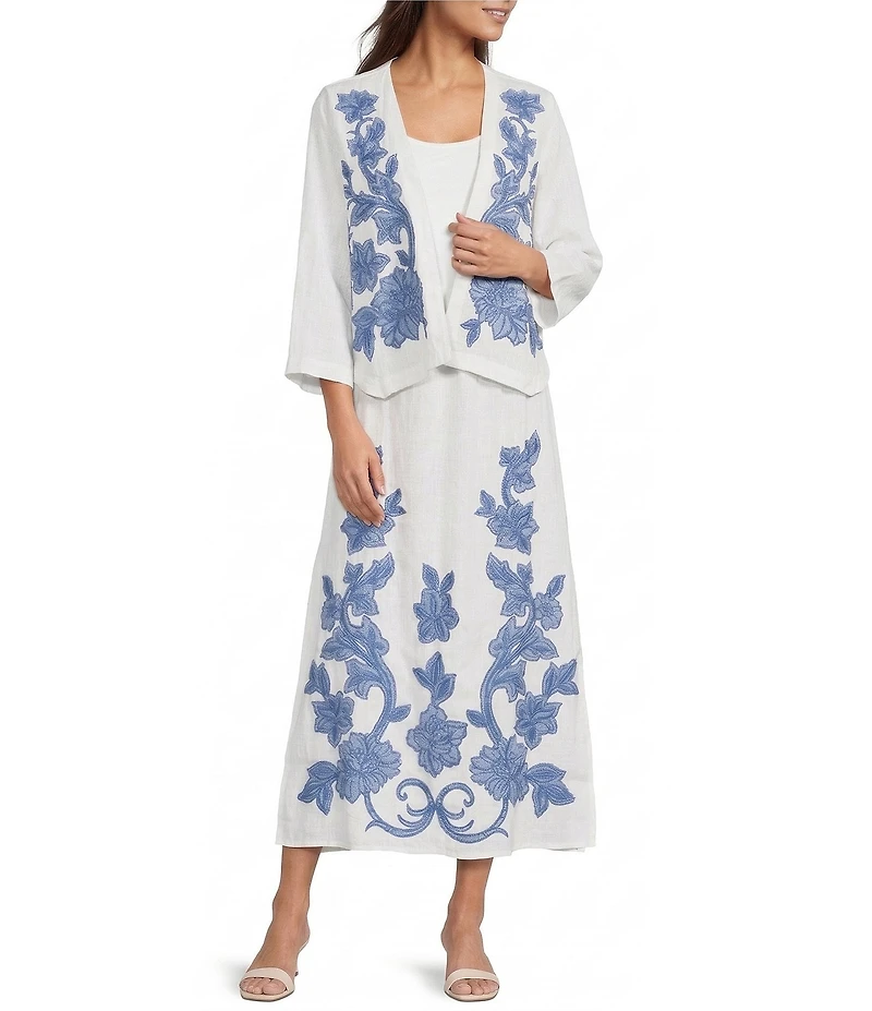 JOHNNY WAS Henrik Floral Embroidered Linen Open-Front Bolero Jacket