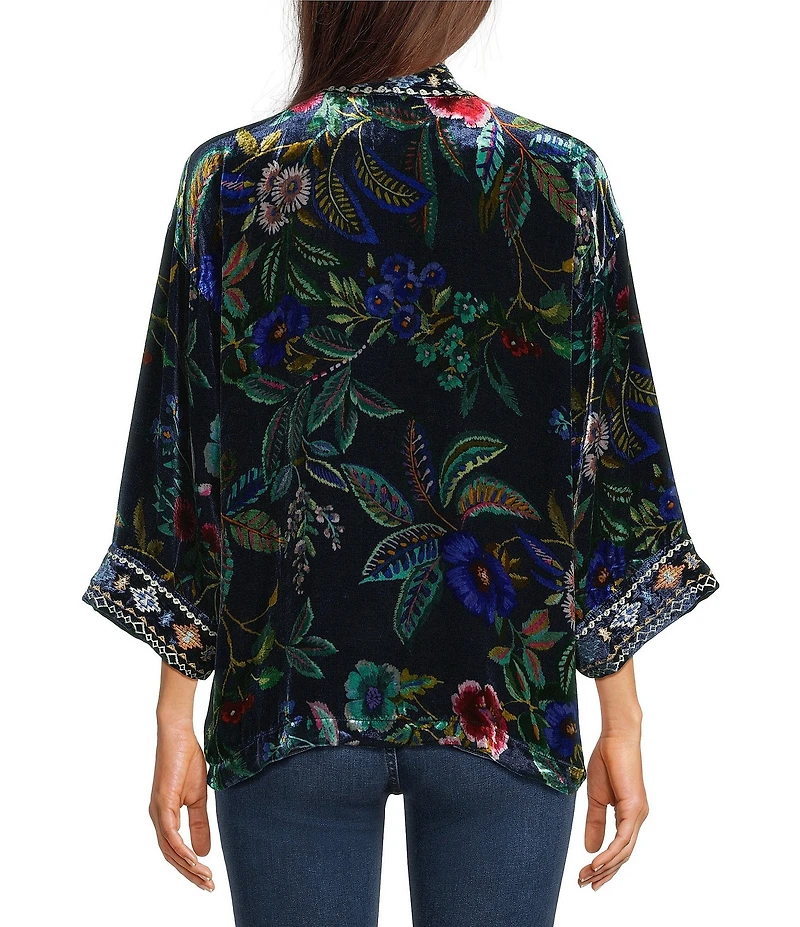 JOHNNY WAS Isolei Embroidered Floral Print 3/4 Sleeve Open-Front Short Kimono Jacket