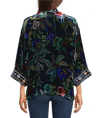 JOHNNY WAS Isolei Embroidered Floral Print 3/4 Sleeve Open-Front Short Kimono Jacket