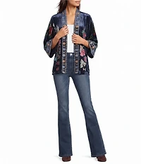 JOHNNY WAS Isolei Embroidered Floral Print 3/4 Sleeve Open-Front Short Kimono Jacket