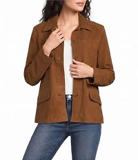 JOHNNY WAS Italian Suede Laser-Cut Diamond Pattern Point Collar Long Sleeve Button-Front Jacket