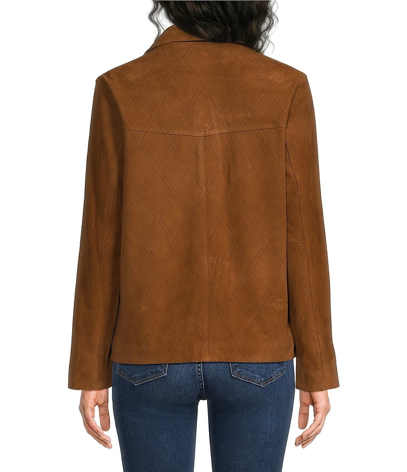 JOHNNY WAS Italian Suede Laser-Cut Diamond Pattern Point Collar Long Sleeve Button-Front Jacket