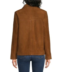 JOHNNY WAS Italian Suede Laser-Cut Diamond Pattern Point Collar Long Sleeve Button-Front Jacket