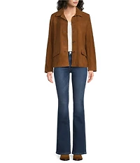 JOHNNY WAS Italian Suede Laser-Cut Diamond Pattern Point Collar Long Sleeve Button-Front Jacket