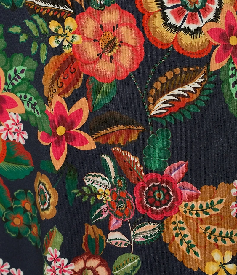 JOHNNY WAS Janie Favorite Floral Print Knit Jersey Crew Neck Sleeveless Tiered Hem A-Line Dress