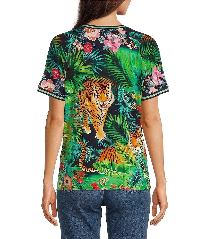 JOHNNY WAS Janie Favorite Knit Tiger Print Crew Neck Short Sleeve Tee