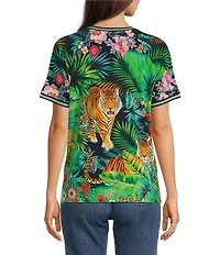 JOHNNY WAS Janie Favorite Knit Tiger Print Crew Neck Short Sleeve Tee