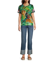 JOHNNY WAS Janie Favorite Knit Tiger Print Crew Neck Short Sleeve Tee